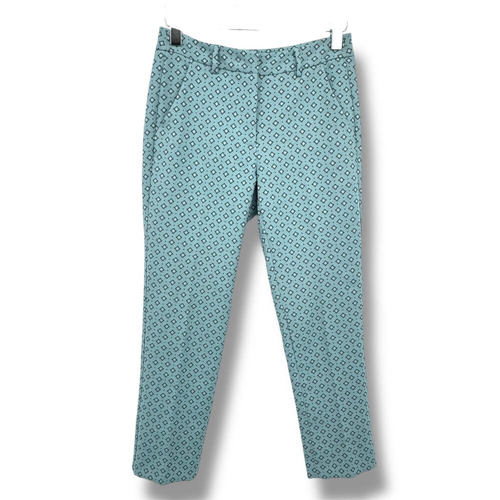 Women's Teal Patterned Slim Ankle Pants